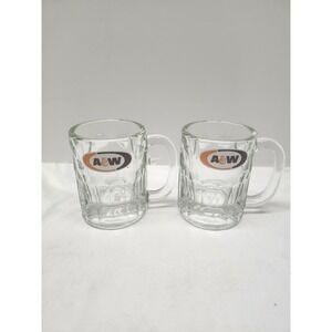 Vintage A&W Root Beer Mini Glass Mugs Set of 2 Clear Soda Memorabilia 3.25in
